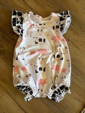 0-6m Baby Girls White Pink Farm Animal One-Piece Romper